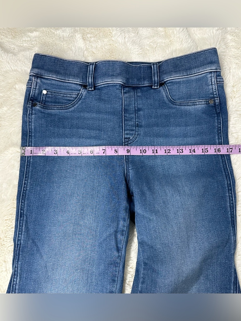 Spanx EveryWear Jeans Womens Large Blue Flare High Rise Stretch Boho Festival - Picture 6 of 9